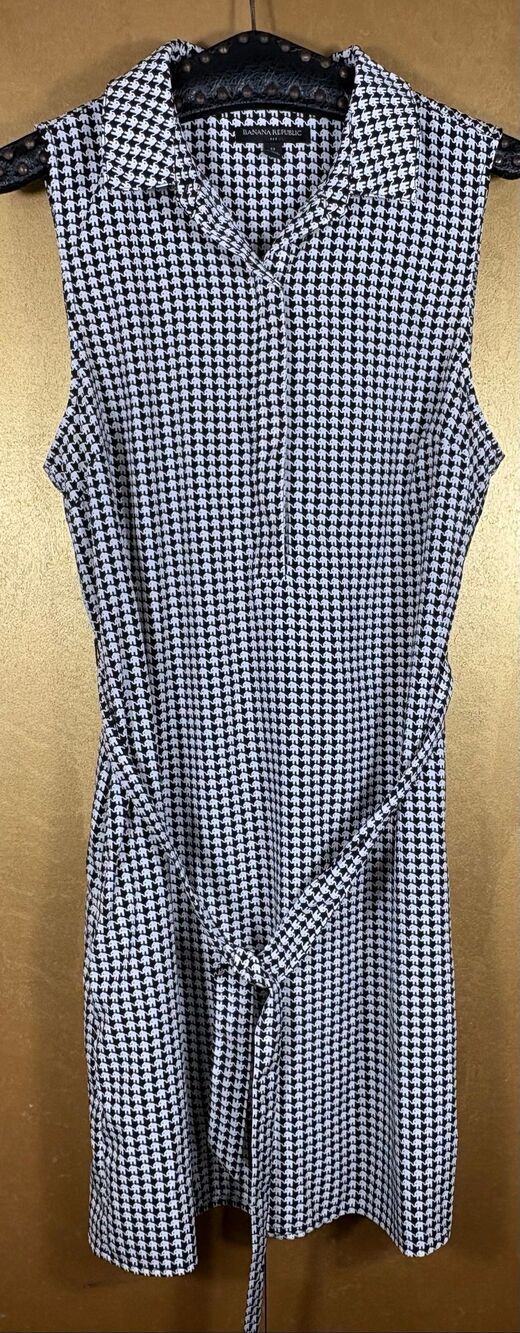 Banana Republic elephant All Over print sleeveless belted dress size 12